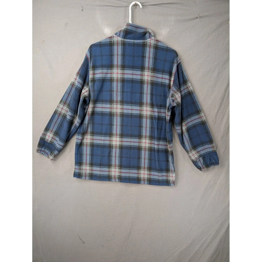 Nautica Mens Blue Plaid Fleece Quarter Zip Pullover Sweater Size M